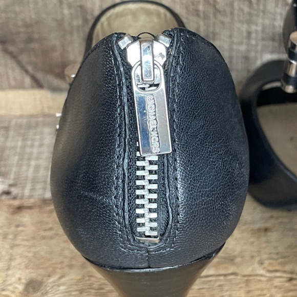 Michael Kors Black Leather Peep Toe Heels Back Zip Size 10 - Picture 9 of 14